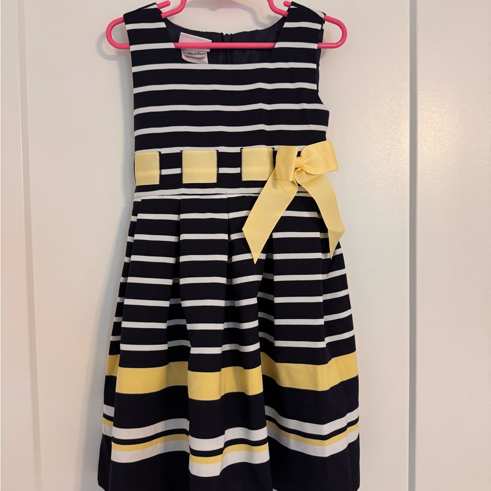 Bonnie Jean Navy Blue and White Pleated Fit and Flare Dress